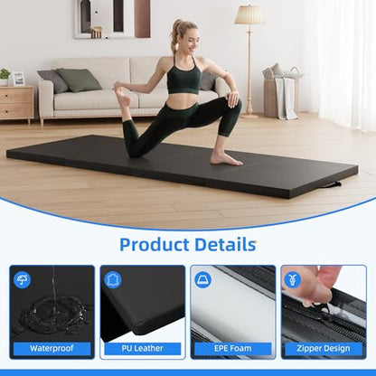 Polar Aurora 4'x10'x2 Thick Folding Gymnastics Exercise Mat Aerobics Stretching Yoga Mats - color: Black