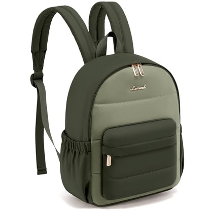 LOVEVOOK Small Backpack Purse for Women, Mini Puffer Lightweight Backpack, Casual Daily Daypack Purse for Women, back pack with Anti-theft Pocket for Travel - color: Bean Green-dark Green