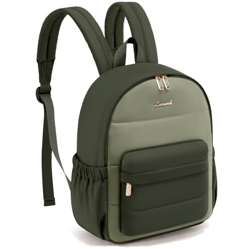LOVEVOOK Small Backpack Purse for Women, Mini Puffer Lightweight Backpack, Casual Daily Daypack Purse for Women, back pack with Anti-theft Pocket for Travel - color: Bean Green-dark Green