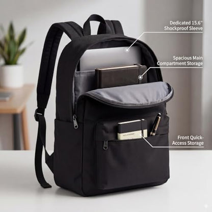 Black Business Laptop Backpack Lightweight 16 Inch Notebook Commuter Daypack Organizer