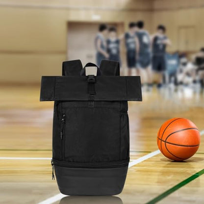 Outdoor Gym Backpack, Multifunction Large Capacity Lightweight for Fitness Travel Hiking, Nylon Daypack- Black - color: Black