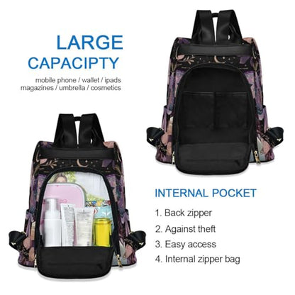 MNSRUU Goth Backpack Womens, Anti-Theft Womens Backpack Travel Handbags Shoulder Bag Mauve Moths Carry On Ladies Rucksack Fashion Casual Daypack, Hairball Pendant - color: Moths I18597