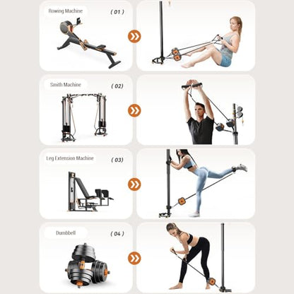 Fitness Pump Adjustable Resistance Band 3 to 17kg Home Exercise Equipment Portable Cable Machine for Arms Legs Chest for Home Training Gym - color: Black and Grey