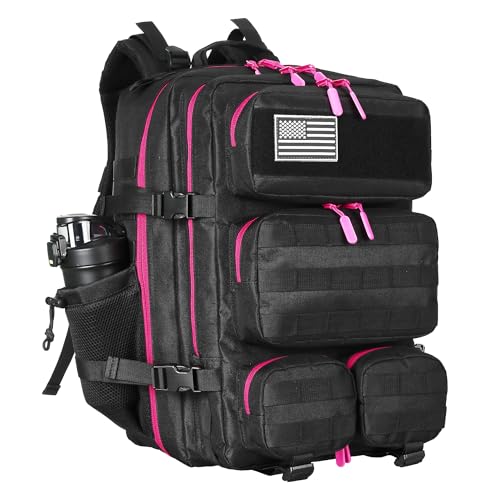 55L Tactical Backpack Heavy Duty Military Rucksack Molle Backpack 3 Day Assault Pack for Work Outdoors - color: Black Rose