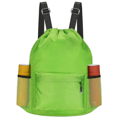 Waterproof Drawstring Bag, Lightweight String Backpack with Water Bottle Holder and Pockets, Gym Sports Cinch Sackpack (Green) - color: Green