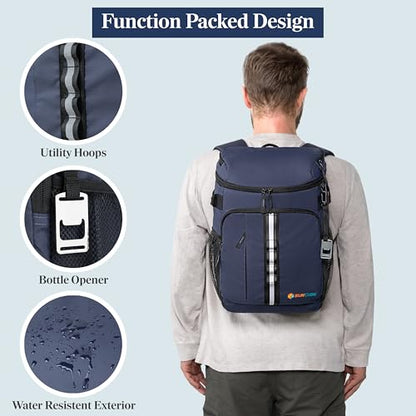SUN CUBE Cooler Backpack 33 Can, Leakproof Insulated Backpack Cooler for Men Women, Camping Cooler Backpack for Beach Travel Hiking, Waterproof Lunch Backpack - color: Navy