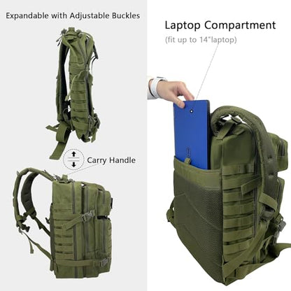 WOLT Military Tactical Backpack for Men 45L Molle Backpack 3 Day Assault Pack Bug Out Bag, Heavy Duty Rucksack for Hiking Gym(Army Green) - color: Green