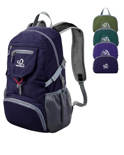 WATERFLY Small Lightweight Packable Backpack: 20l Ultra Light Foldable Travel Hiking Camping Daypack Day Pack for Man Woman - color: New-dark Blue