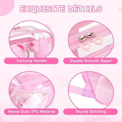 Clear Backpack for girls, 3PCS Heavy Duty Thick TPU Clear Bookbag, Transparent Bookbag Stadium Events, See Through Large Ergonomic Backpack for School Kids Women Travel Security College Concert - color: 3 Pcs Pink