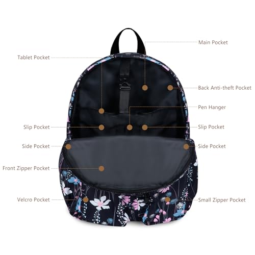 Women's Water-resistant Daypack Backpack, 15.6 Inch Laptop Compartment & Anti-Theft Pocket, Adjustable Padded Straps for Commuting, Travel, Work, College, Dreamy Flower - color: Dreamy Flower