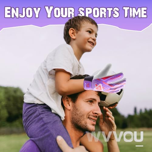 WVVOU Goalkeeper Gloves for Kids Youth, Soccer Goalie Gloves with Double Protection, Anti-Slip Soccer Gloves, Super Grip - color: Purple, size: 9