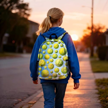 Tennis Backpack for Kids & Youth, 16 Inch Tennis-Themed School Bookbag, Lightweight Polyester Daypack with Front Zip Pocket, Side Bottle Pocket, Padded Adjustable Straps, Unisex - color: Tennis