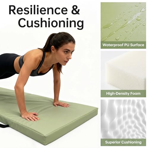 Foldable Yoga Mat, 2 Inches Extra Thick Non-Slip Design Fitness Mats,Better cushioning and shock-absorbing Multi-Purpose Exercise Pilates Mat for Home Studio-72 x 24 x 2" - color: Green