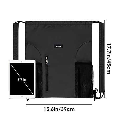 WANDF Drawstring Backpack, Gym String Bag with Shoulder Pad - color: M, Black, size: Medium