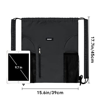 WANDF Drawstring Backpack, Gym String Bag with Shoulder Pad - color: M, Black, size: Medium