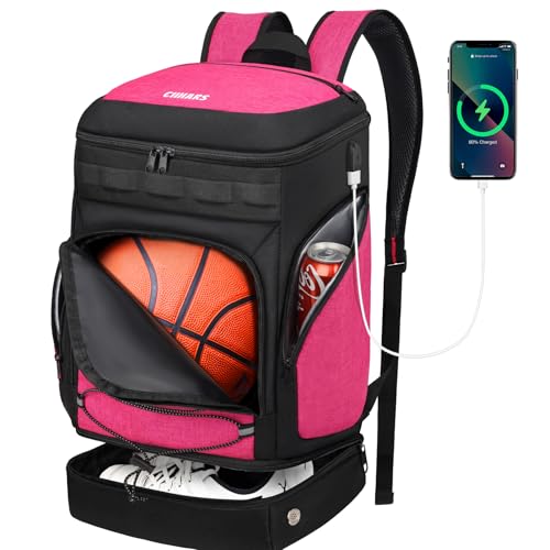Basketball Backpack Bag Large Sports Bag with Separate Ball holder & Shoes compartment, Best for Basketball, Soccer,Volleyball,Gym - color: Pink