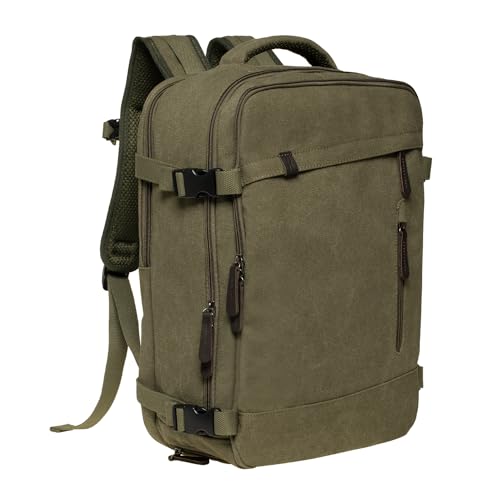 KAUKKO Thick Canvas Travel Backpack, Flight Approved Carry On Backpack with Shoe Pouch and 15.6 inch Laptop Compartment, 40L Luggage Casual Daypack Weekender Bag 10-ARMYGREEN - color: 10-armygreen