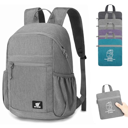 SKYSPER Anti Theft Hiking Backpack, 20L RFID Packable Travel Daypack, Lightweight Foldable Back Pack for Walking Daytrip - color: Grey