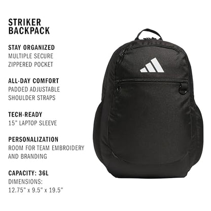 adidas Striker 3 Team Sports Backpack – Daypack for Sports Gym Travel, 36L, Black, OSFA - color: Black