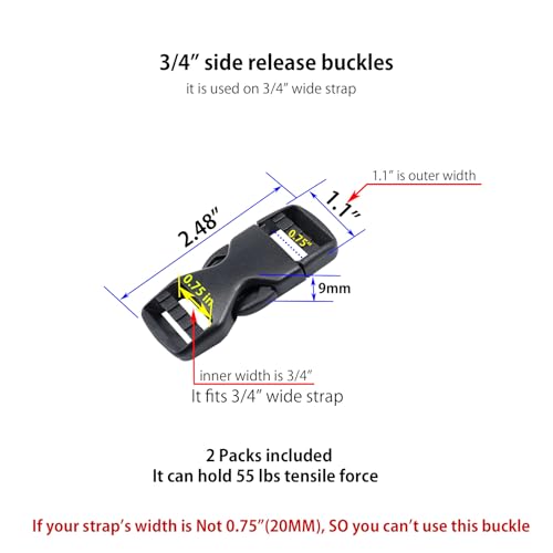 Side Release Buckles Heavy Duty Plastic Buckle Snap Clips Clasps Backpack Buckle Replacement for Strap - style: 3/4 Inch - 2sets