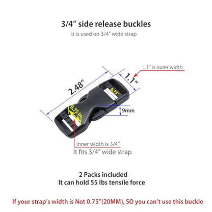 Side Release Buckles Heavy Duty Plastic Buckle Snap Clips Clasps Backpack Buckle Replacement for Strap - style: 3/4 Inch - 2sets