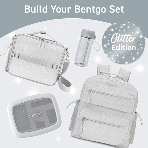 Bentgo Kids Water Bottle - Leak-Proof, Durable Tritan, BPA-Free 15 oz. Cup for Kids/Toddlers Ages 3+, Bite & Sip Spout, Carrying Handle, & Dishwasher Safe for School (Glitter Edition - Silver) - color: Glitter Edition - Silver