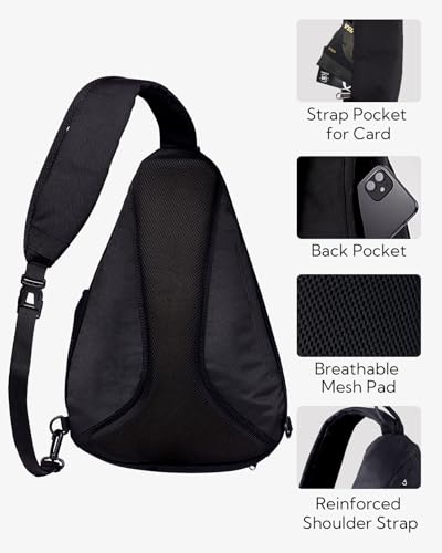 WATERFLY Sling Bag Sling Backpack Small Crossbody Shoulder Bag for Men Women Traveling Cycling Hiking Daypack - color: Black