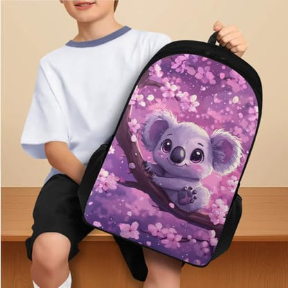 Flashideas Cherry Blossom Koala Backpack for Girls Kids Backpack with Lunch Box 32 oz Water Bottle and Water Bottle Bag 4Pcs Set 17" Cute Bookbag with Compartments for School Lightweight School Bag - color: Cherry Blossom Koala