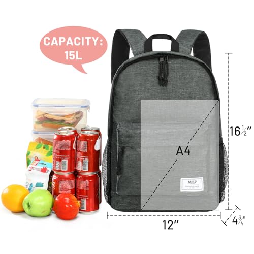 MIER Insulated Backpack Cooler Small Leakproof Lightweight Cute for Women Men to Work, Picnics, Camping, Park Day Trips, 15 L - color: Dark Gray