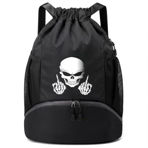 FOECBIR Basketball Drawstring Backpack with Independent Shoe Pocket & Drawstring Bag Wet Dry Separation, Water Resistant Sports Bag with Side Mesh Pockets for Men Women (Skeleton Skull) - color: Skeleton Skull