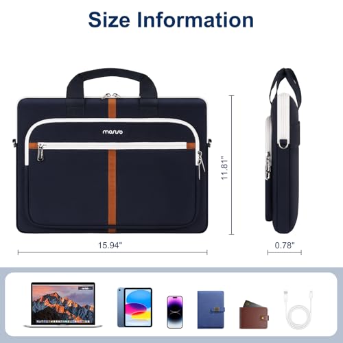 MOSISO Laptop Shoulder Bag Carrying Case, 15-16 inch Computer Bag Compatible with MacBook Pro 16 inch/Air 15 inch, HP Dell Lenovo Acer Asus Notebook, Messenger Bag with Trolley Sleeve & Pockets,Blue