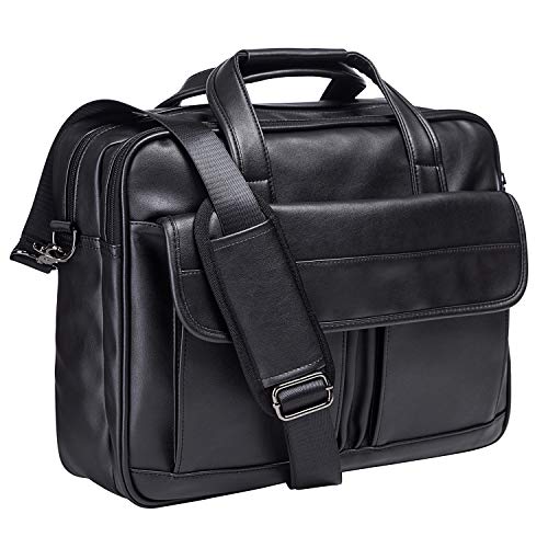 seyfocnia Men's Business Travel Briefcase Leather Handmade Messenger Bags Laptop Bag - color: Black, size: 15.6inch