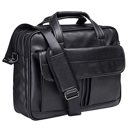 seyfocnia Men's Business Travel Briefcase Leather Handmade Messenger Bags Laptop Bag - color: Black, size: 17.3inch
