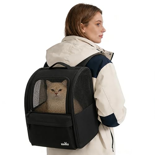 wakytu Cat Carrier Backpack,Steel Wire Frame More Stable,600D Wear-Resistant Oxford Fabric, Dog Carrier Cat Backpacks Suitable for Travel,Black - color: Black