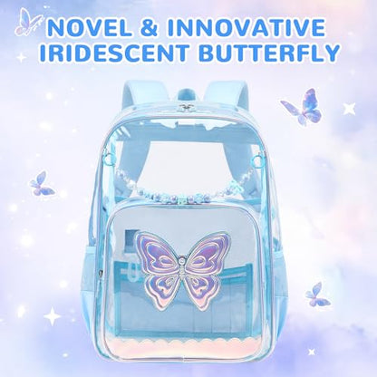 MUSEVOS Clear Backpack for School, Clear Bookbag for Girls PVC Heavy Duty Transparent Backpack, Blue Butterfly - color: Blue