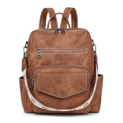 WYFJNX Backpack Purse for Women PU Leather Backpack Ladies Fashion Handbag Designer Shoulder Bag Small Travel Bag Brown - color: Brown