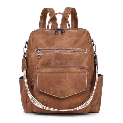 WYFJNX Backpack Purse for Women PU Leather Backpack Ladies Fashion Handbag Designer Shoulder Bag Small Travel Bag Brown - color: Brown