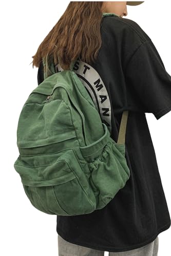 MaxxCloud Women's Heavy Cotton Canvas Laptop Backpack Lightweight Casual Hiking Daypack Travel Bag - color: Green