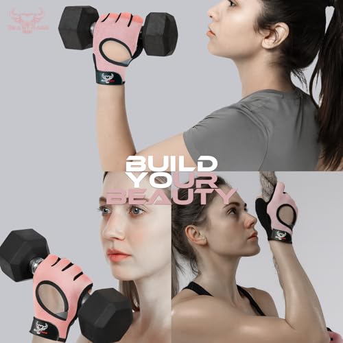 BEAST RAGE Fingerless Weight Lifting Gloves with Palm Protection Padding, Breathable Lightweight Gym Gloves for Men, Women, Weightlifting, Cycling, Exercise, Training Pull Up - color: Pink, size: Medium