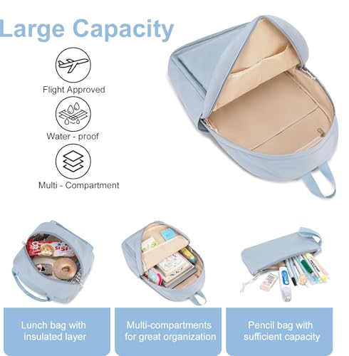 Bluboon Teens Backpack Set Girls School Backpack Lunch Box Pencil Bags Student Bookbags 3 in 1 - color: Grey-3 Sets