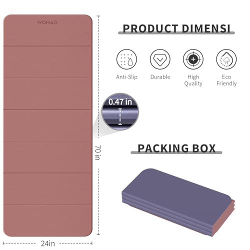 7-Fold Yoga Mat 70"x24" - 1/2 Inch Thick Folding Exercise Mat, Compact Non-Slip TPE Mat for Travel, Storage, Yoga & Home Gym, Lightweight & Portable - color: Pink + Navy