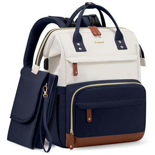 LOVEVOOK Diaper Bag Backpack, Baby Bag with Changing Station, Large Diaper Backpack for Mom Dads, Waterproof Leather Mommy Bag for Boy and Girl, Travel Essential Baby Shower, Navy Blue-Beige - color: Navy Blue-beige