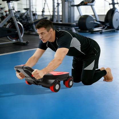 Ab Wheel Roller, 4-Wheel Abdominal Roller with Elbow Support - color: Red
