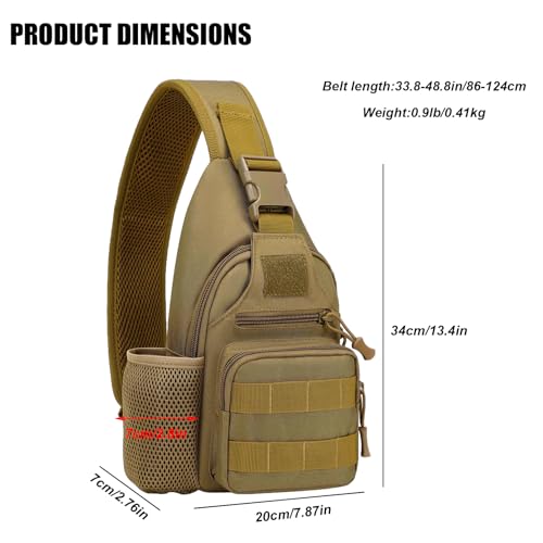 ZHIERNA Tactical Crossbody Bag for Men with Water Bottle Holder, MOLLE EDC Shoulder Sling Chest Bags with USB Charging Port for Travel Walk(Brown) - color: Brown
