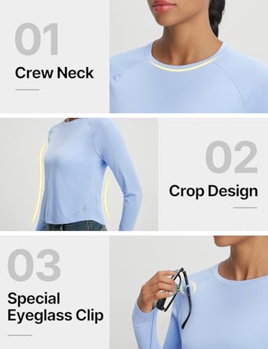 baleaf Women's UPF 50+ Long Sleeve Sun Shirts Crop Rash Guard UV Workout Tops SPF Slim Fit Lightweight Athletic Hiking - color: Light Blue, size: X-Small
