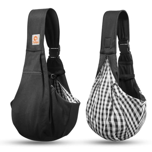 Tomkas Small Dog Cat Sling Carrier Puppy Purse Travel Wrap Soft Crossbody Pet Bag (Black, M - Zip Pocket & Adjust Strap) - color: Black