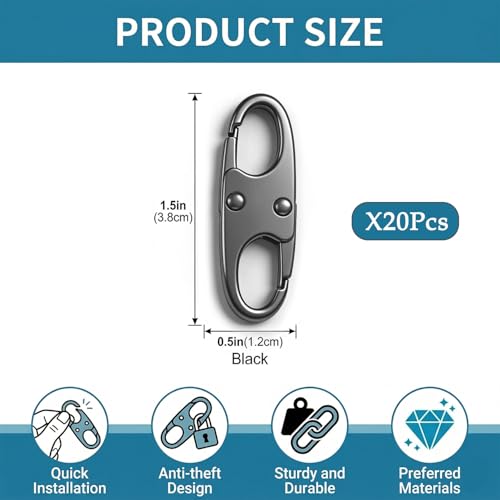 20 Pack Zipper Clip Lock Anti-Theft Deterrent - Keep Zippers Securely Closed - Universal Zipper Pull Tab Replacement for Luggage Backpack Purse Travel Bag（Space Grey）