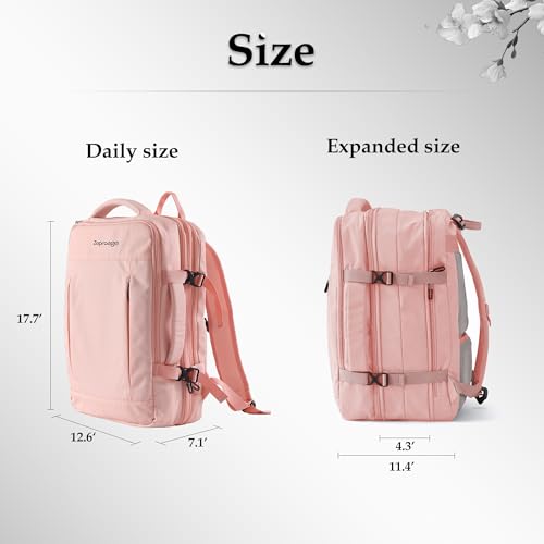 Travel Backpack, Expandable Large Capacity Business Work, Water Repellent Carry On Daypack with USB Charging Port, Fit 17 Inch Laptop, Bag for Men and Women, Pink - color: Pink