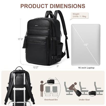 Shrrie Laptop Backpack for Women,Vegan Leather Backpack Work Computer Backpacks fits 16" Laptop,Water Resistant Teacher Nurse Casual Daypack for Weekender Camping Travel,Two-toned Black - color: Two-toned Black