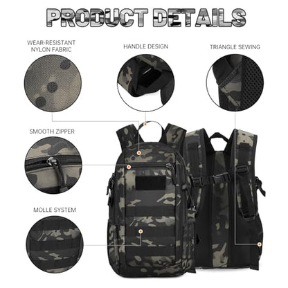 HUNTVP 10L Tactical Backpack Small Backpack Mini Daypack Rucksack Gear Tactical Assault Pack Bag for Hunting Camping Trekking (10L-Camo) - color: Camo, size: 10L